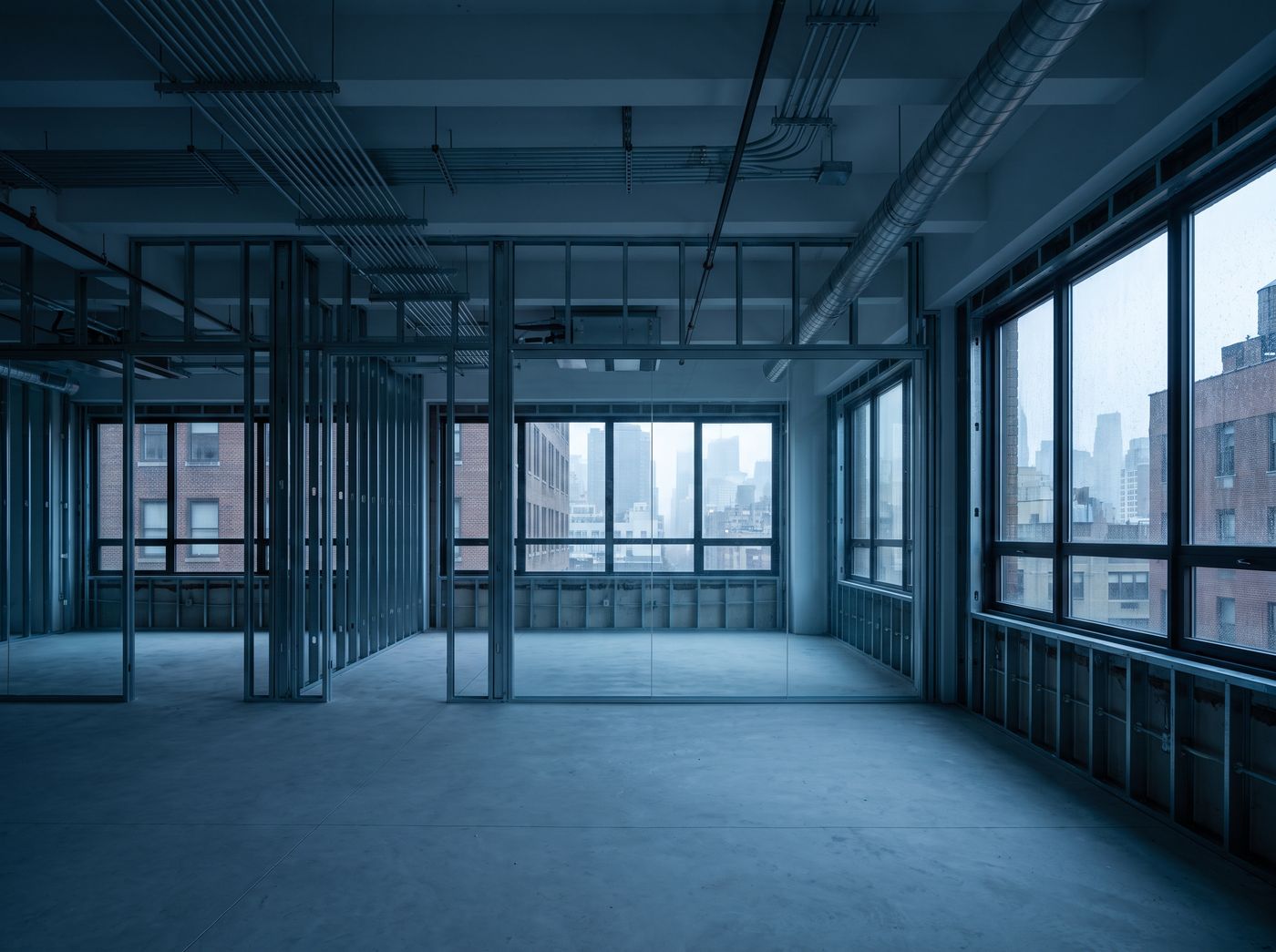 Commercial office interior mid-build-out in New York City