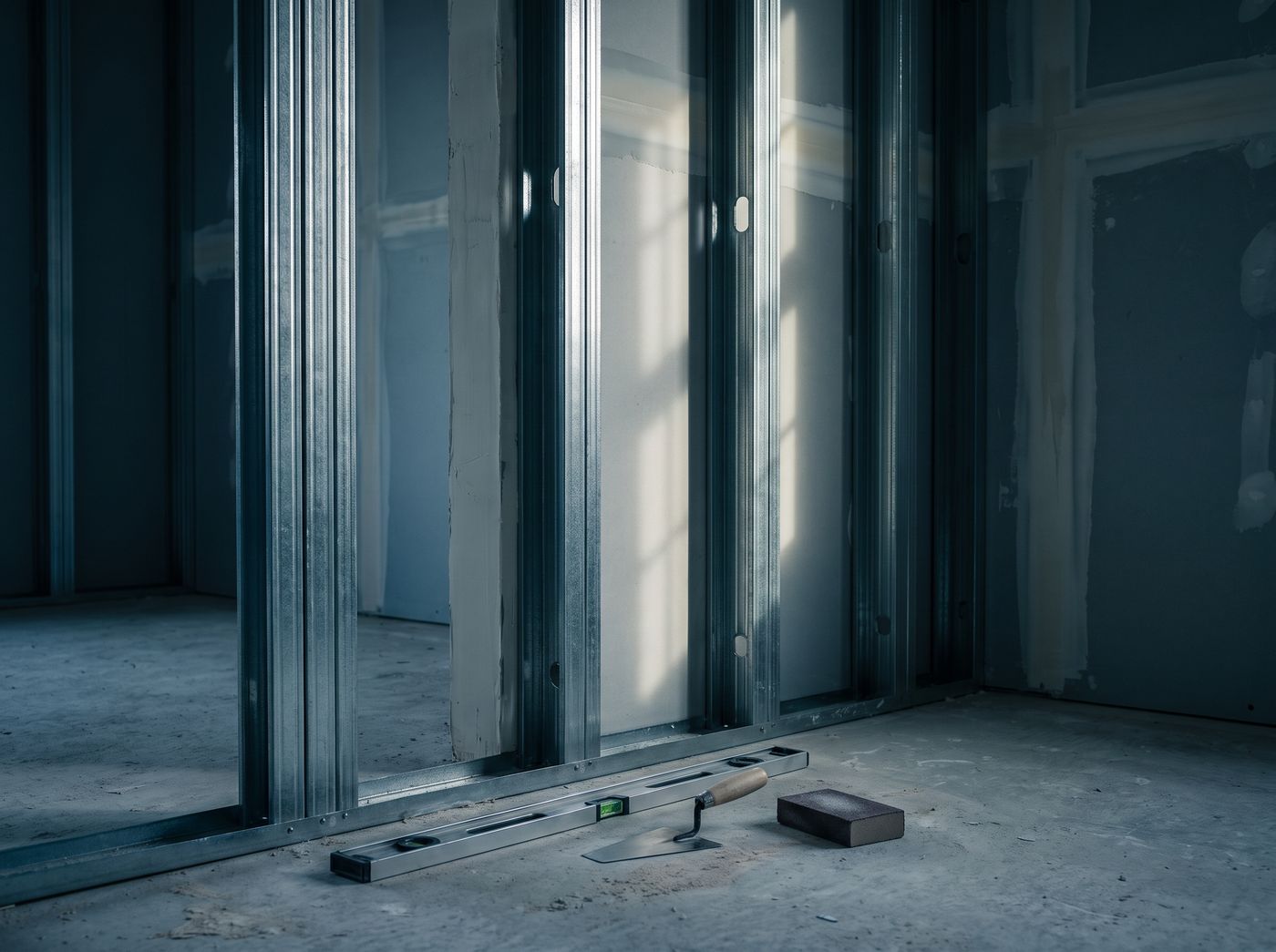 Interior framing and drywall construction detail